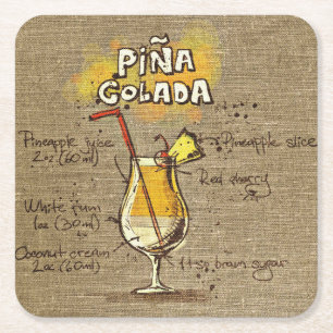 Dessous De Verre Carré Barre de recettes Pina Colada Burlap