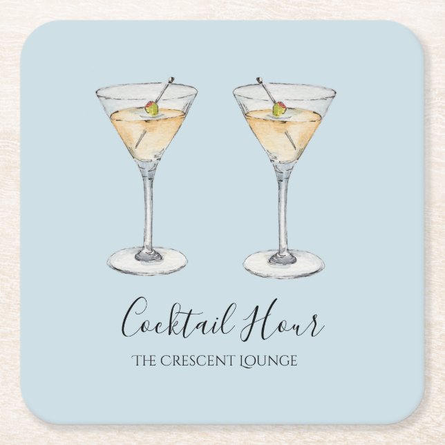 Dessous De Verre Carré Barre d'illustration moderne Cocktail Martini (Devant)