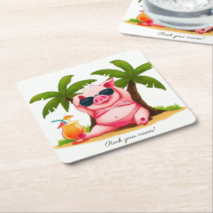 Dessous De Verre Carré Barres de boisson Bikini Pig