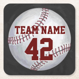 Dessous De Verre Carré Baseball avec nom et numéro