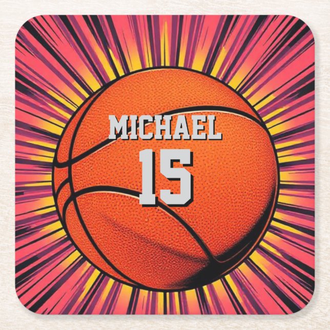 Dessous De Verre Carré Basket-ball Votre nom Pop Art (Devant)
