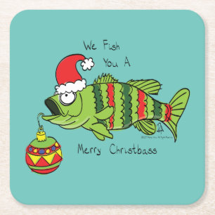 Dessous De Verre Carré Basse de Noël amusante Pêche Poisson Caricature
