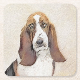 Dessous De Verre Carré Basset Hound Peinture - Cute Original Chien Art