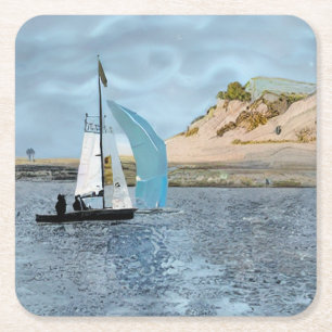 DESSOUS DE VERRE CARRÉ BATEAU À VOILE