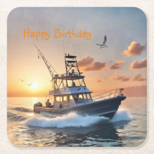 Dessous De Verre Carré Bateau de pêche anniversaire
