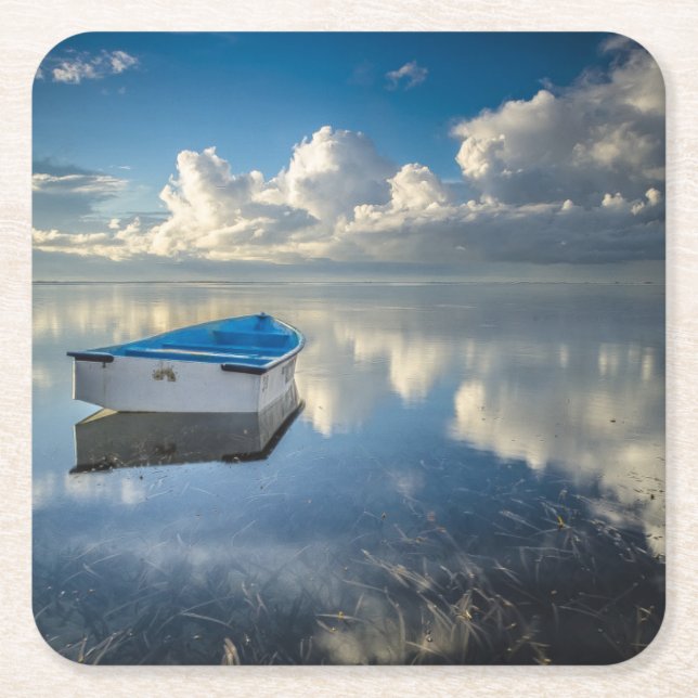 Dessous De Verre Carré Bateau de rangée sur l'eau (Devant)