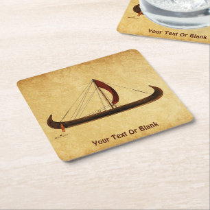 Dessous De Verre Carré Bateau viking à voile rouge