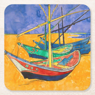 Dessous De Verre Carré Bateaux de Van Gogh Impressionnisme Plage