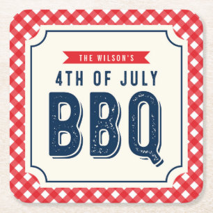 Dessous De Verre Carré BBQ rouge de guingan et de bleu 4 juillet