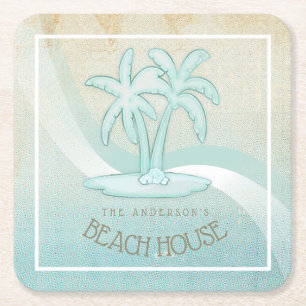 Dessous De Verre Carré Beach House Palm Trees Aqua ID623