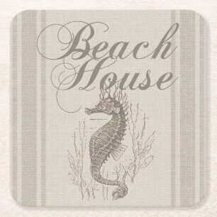 Dessous De Verre Carré Beach House Seahorse Seashore