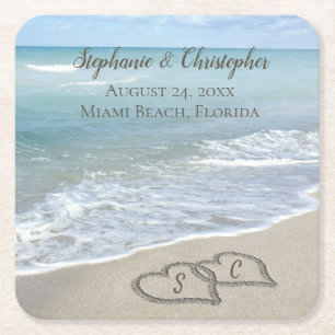 Dessous De Verre Carré Beach Wedding Hearts