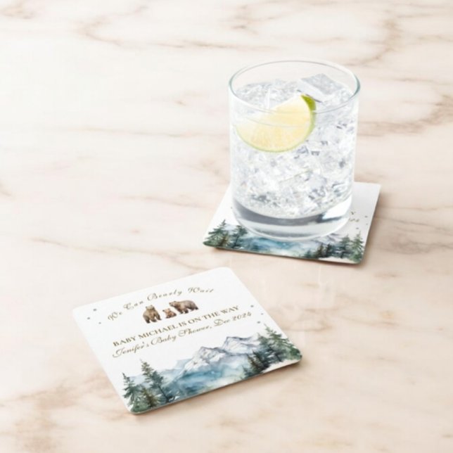 Dessous De Verre Carré Bear Adventure Snowy Mountains Baby shower (Créateur téléchargé)