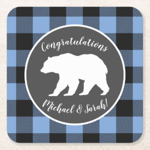 Dessous De Verre Carré Bear Baby shower Garçon bleu