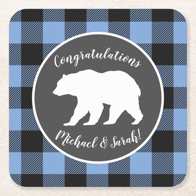 Dessous De Verre Carré Bear Baby shower Garçon bleu (Devant)