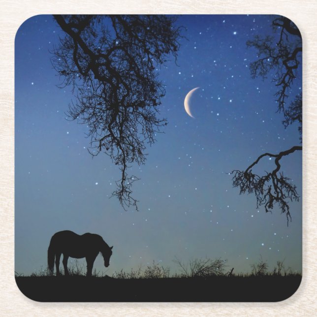 Dessous De Verre Carré Beau cheval et lune (Devant)