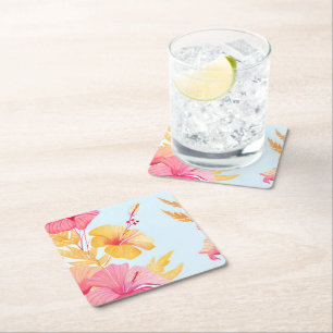 Dessous De Verre Carré Beau Hibiscus   Aquarelle de fleur tropicale