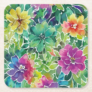 Dessous De Verre Carré Beau Motif de fleurs d'aquarelle