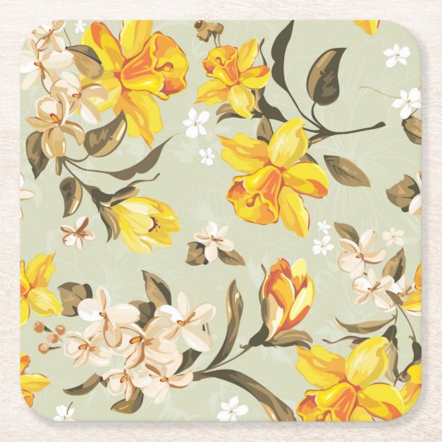 Dessous De Verre Carré Beau motif floral lumineux élégant (Devant)