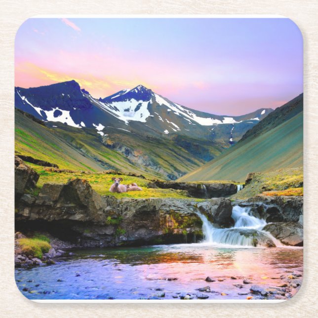 Dessous De Verre Carré Beau paysage de paysage de l'Islande (Devant)