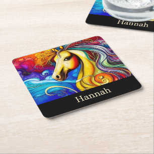 Dessous De Verre Carré Beau Rainbow Horse Portrait