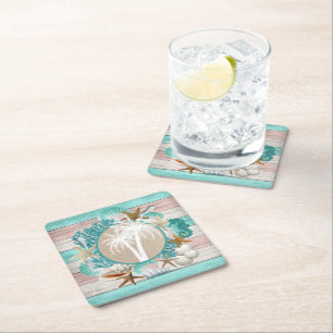 Dessous De Verre Carré Beau Seashell et Beach Design