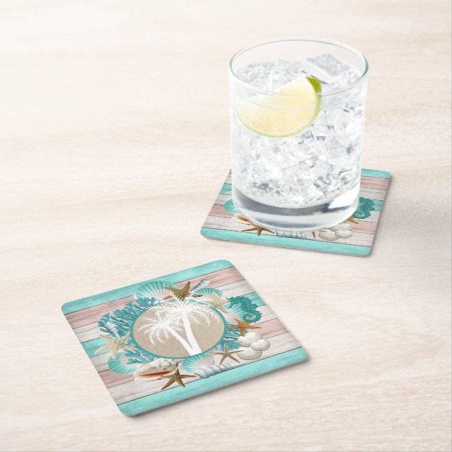 Dessous De Verre Carré Beau Seashell et Beach Design (En situation)