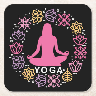 Dessous De Verre Carré Beau Yoga Pose Floral Design