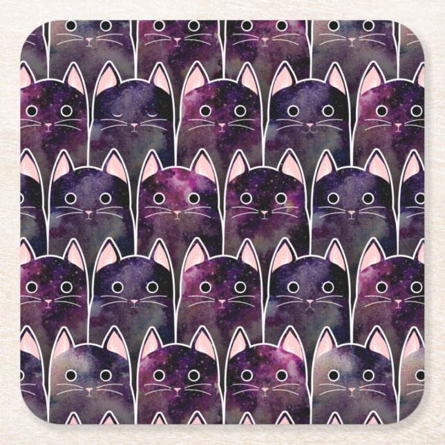 Dessous De Verre Carré Beaucoup de Motif de chats galaxy (Devant)