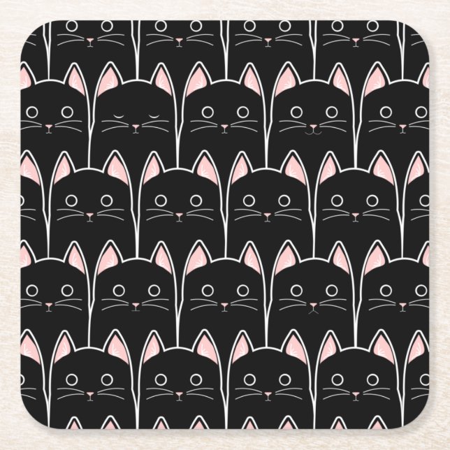Dessous De Verre Carré Beaucoup de Motif de chats noirs (Devant)