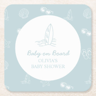 Dessous De Verre Carré Bébé à bord doodle Planche de surf Fête bébé plage