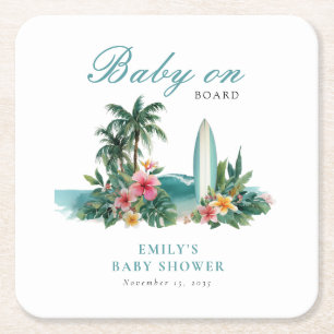 Dessous De Verre Carré Bébé à Bord Surf Baby Shower Plage