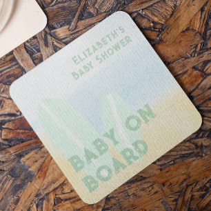 Dessous De Verre Carré Bébé à bord Surfing Plage Aquarelle Baby Shower