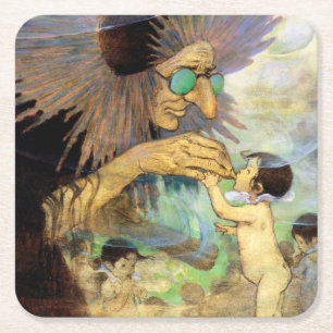 Dessous De Verre Carré Bébé au bain et Fée, Jessie Willcox Smith