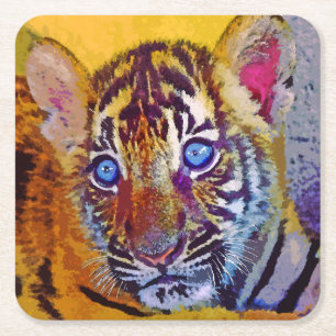 Dessous De Verre Carré Bébé aux yeux bleus Tigre