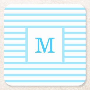 Dessous De Verre Carré Bébé Bleu et Blancs Monogramme personnalisé