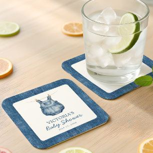 Dessous De Verre Carré Bébé en Jean Bleu Baby Shower