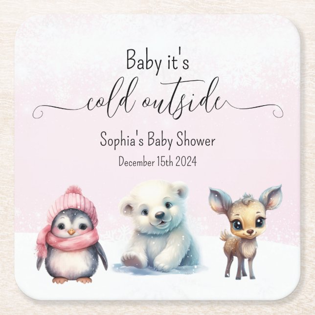 Dessous De Verre Carré Bébé hiver Bébé fille Douche (Devant)