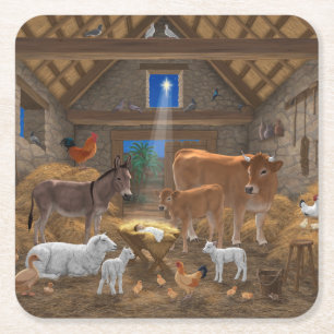 Dessous De Verre Carré Bébé Jésus Manger Nativité de Noël