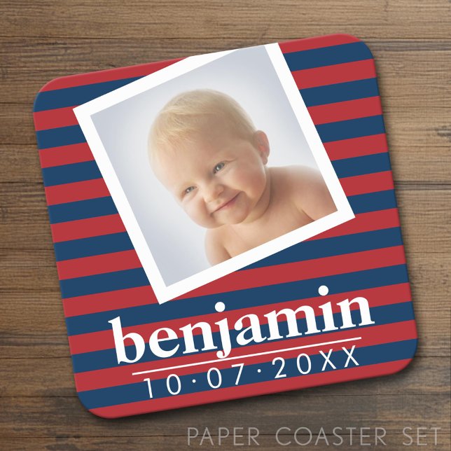 Dessous De Verre Carré Bébé photo et anniversaire mignon garçon Motif ray (Custom Coaster Set)