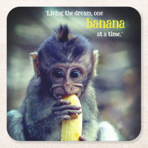 Dessous De Verre Carré Bébé Singe Manger Banane