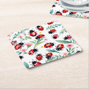 Dessous De Verre Carré Bébés mignons et fleurs motif blanc