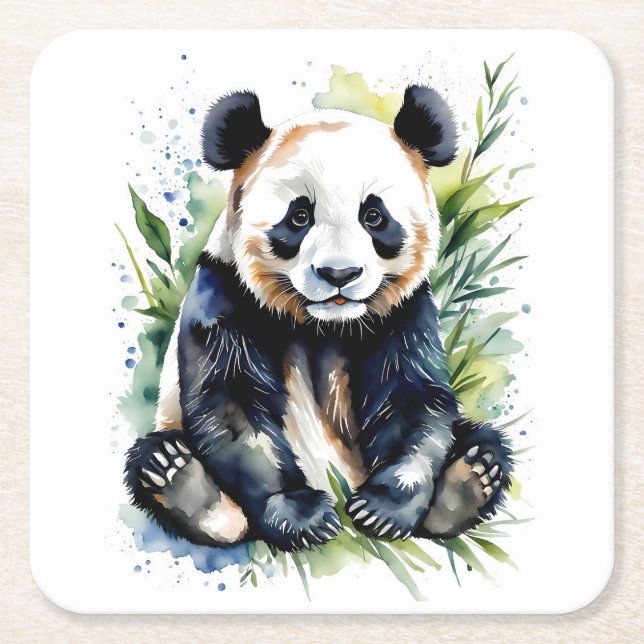 Dessous De Verre Carré Belle aquarelle Panda Bear (Devant)