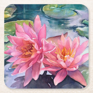 Dessous De Verre Carré Belle Aquarelle rose Fleurs Art