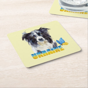 Dessous De Verre Carré Belle aquarelle Ukraine Chien et Papillon