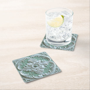 Dessous De Verre Carré Belle Carreaux Embossés Blanc Vert clair