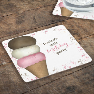 Dessous De Verre Carré Belle fête d'anniversaire Whimssical Glace Cream C