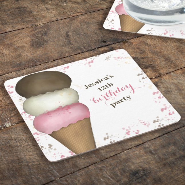 Dessous De Verre Carré Belle fête d'anniversaire Whimssical Glace Cream C (Créateur téléchargé)