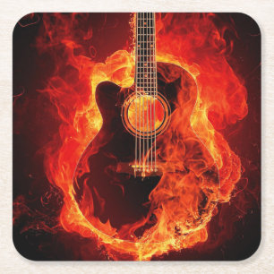 Dessous De Verre Carré Belle image de guitare flamboyante