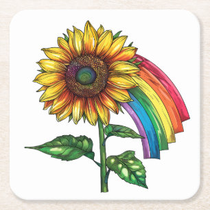 Dessous De Verre Carré belle impression élégante avec tournesol